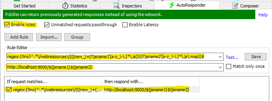 Fiddler Auto Responder Rule